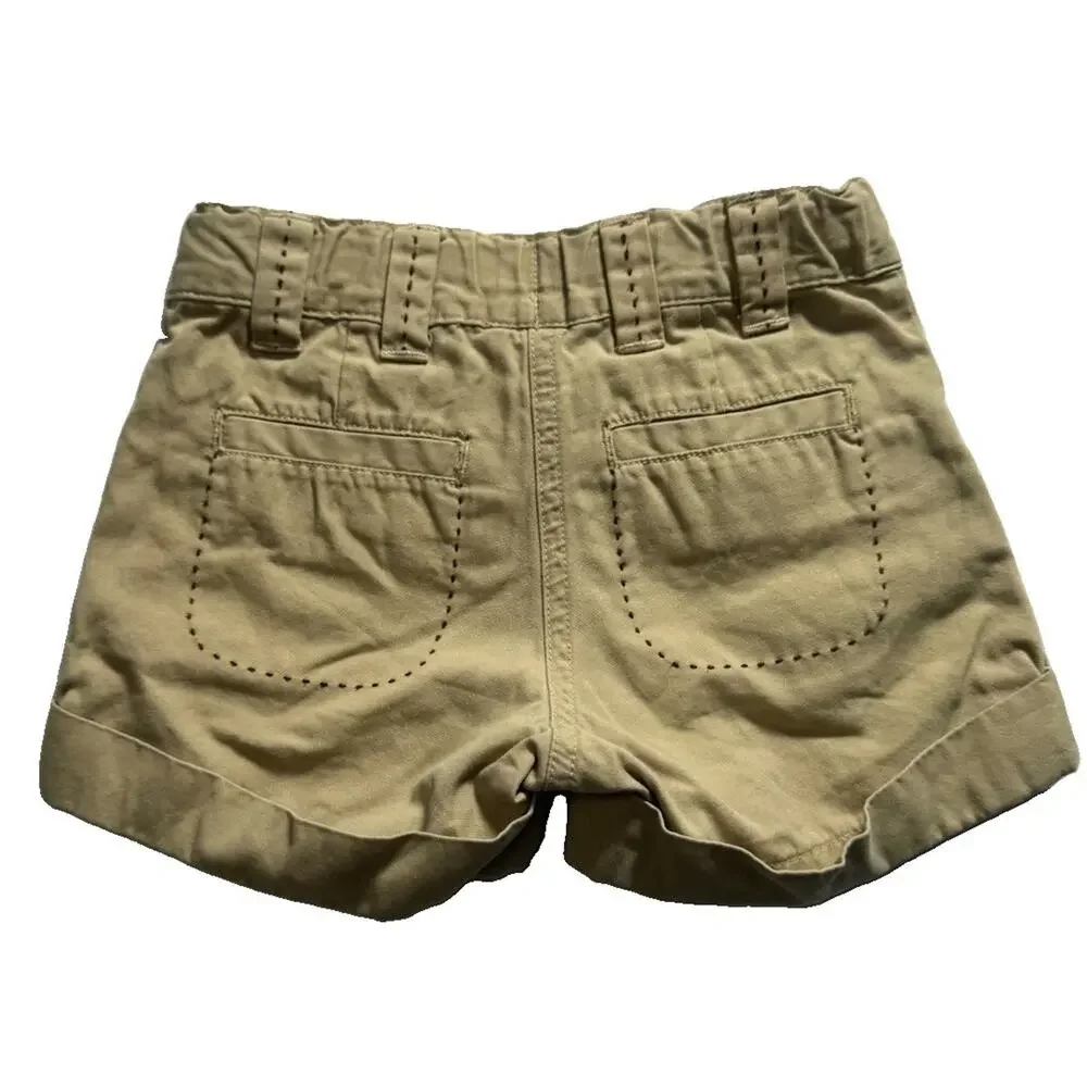 Gymboree Girls Size 3 Khaki Shorts Floral Embroidered Adjustable Waist Cotton